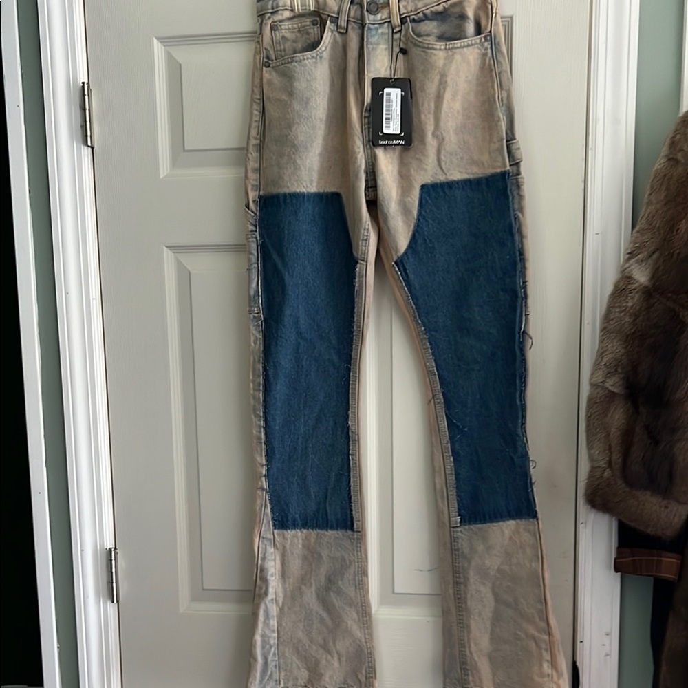 Two-Tone Button Fly Blue Cargo / Carpenter Jeans - Men's women’s #Unisex